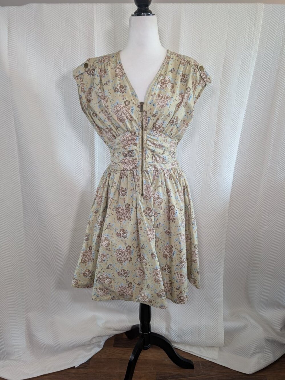 H&M Floral Fit & Flare Dress Zip Front Vintage Y2K Cottagecore Pockets Size 8